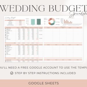 Wedding budget spreadsheet template in Boho color palette.